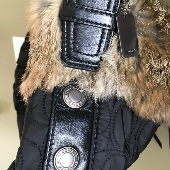Coach Black Quilted Nylon Rabbit Fur Shoulder Bag - Picture 6 of 7